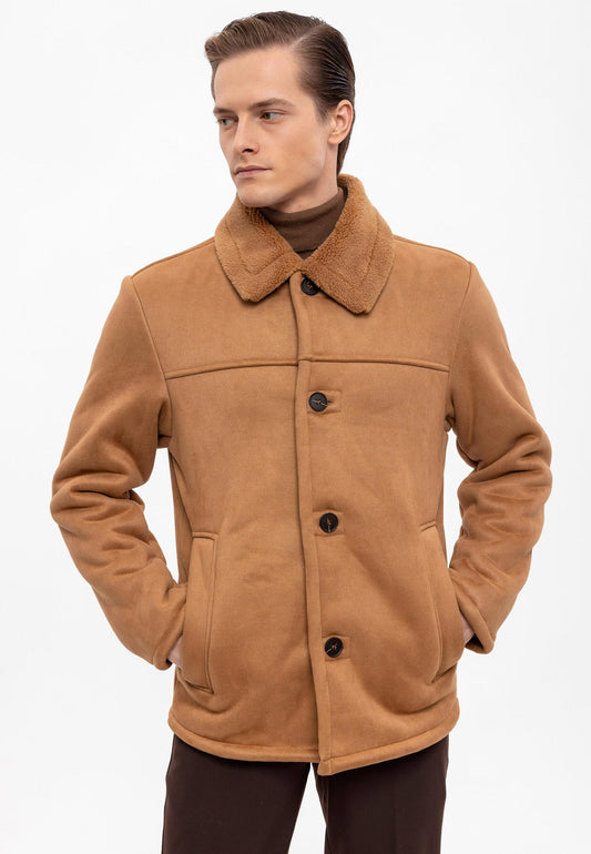 Camel Suede Jacket with Lining Detail