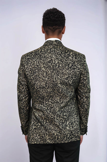 Feather Patterned Slim Fit Black Men Prom Blazer and Trousers Combination Suit