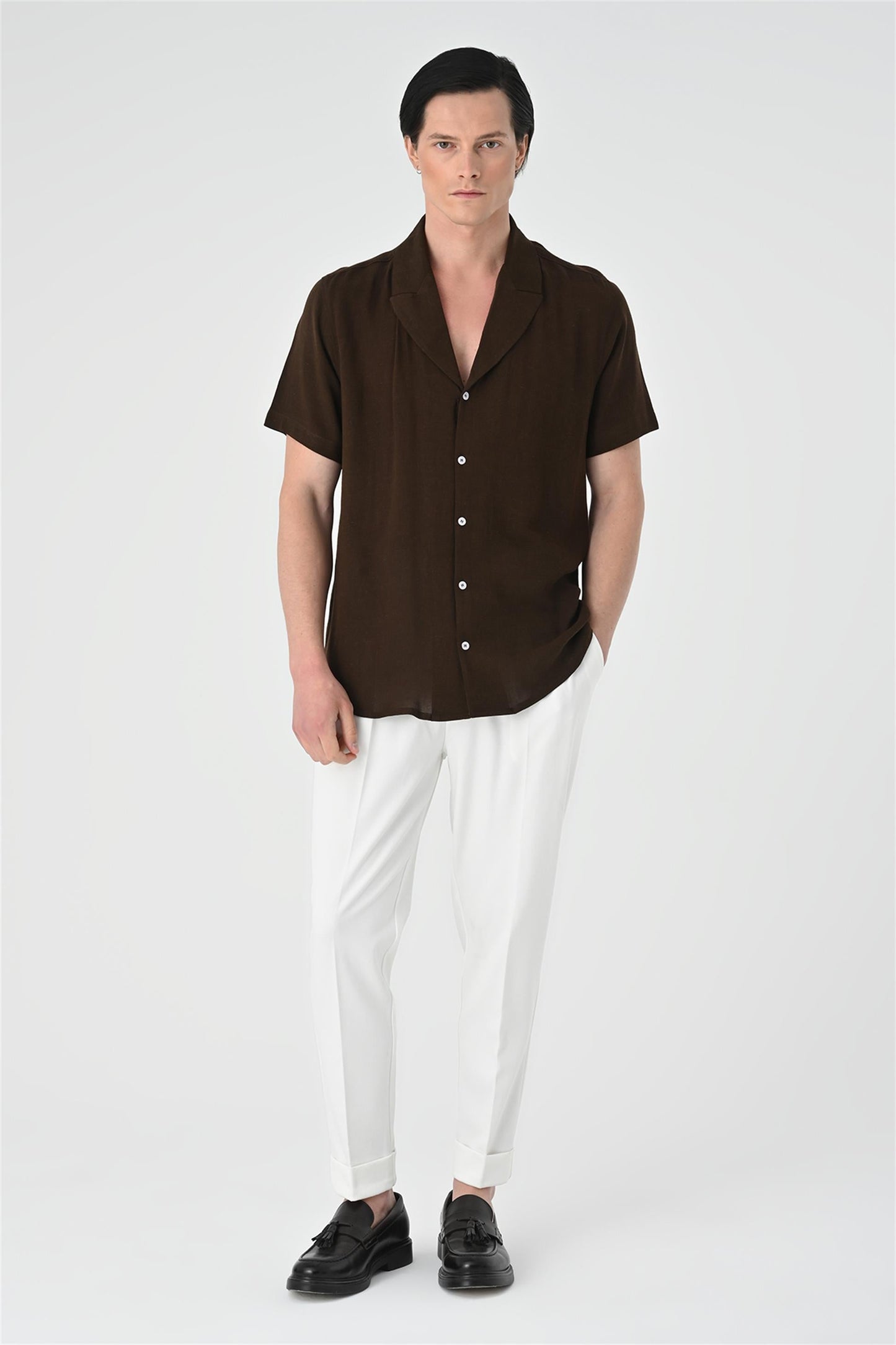 Jacket Collar Men's Dark Brown Shirt