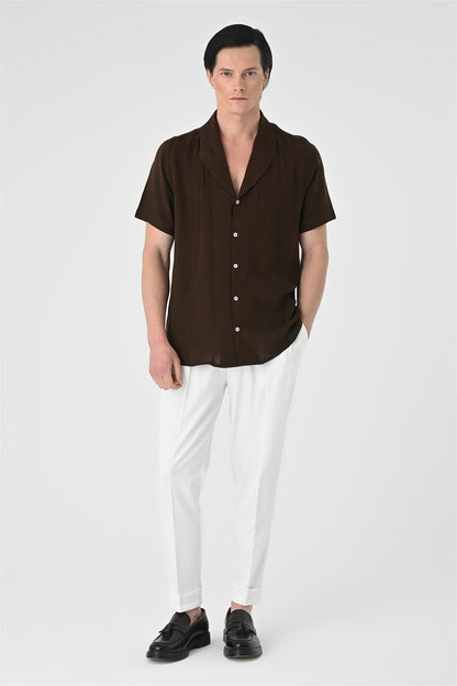 Jacket Collar Men's Dark Brown Shirt