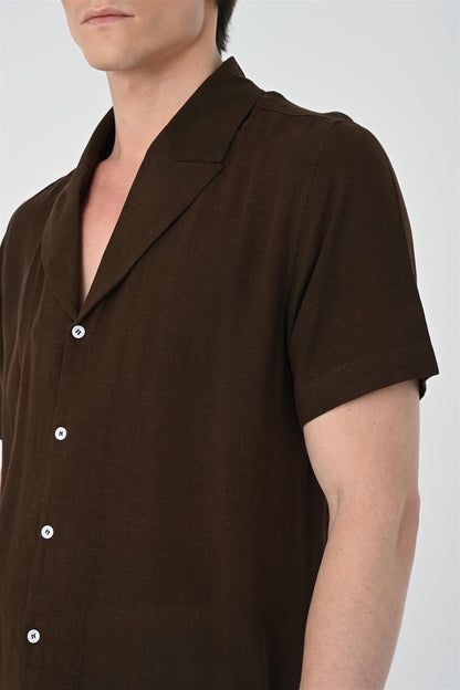 Jacket Collar Men's Dark Brown Shirt