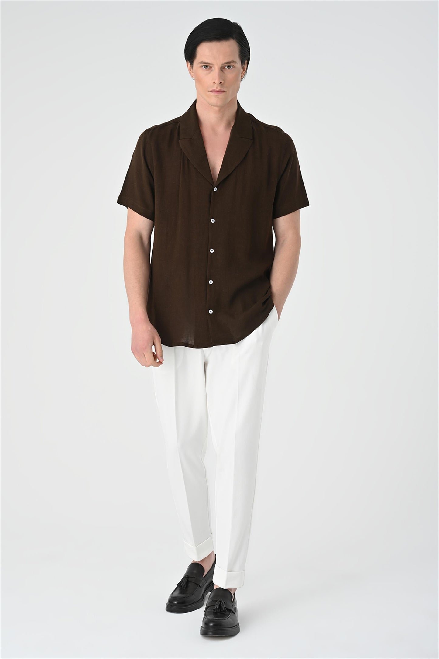 Jacket Collar Men's Dark Brown Shirt