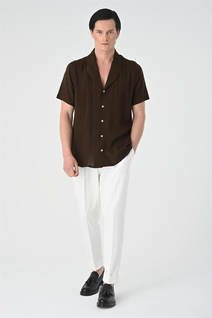 Jacket Collar Men's Dark Brown Shirt