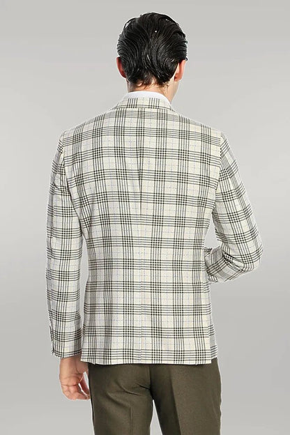 Checked Slim Fit Green Men Suit