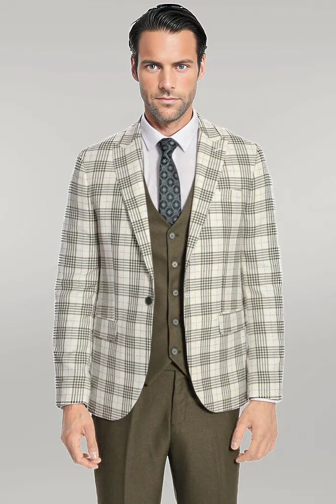 Checked Slim Fit Green Men Suit
