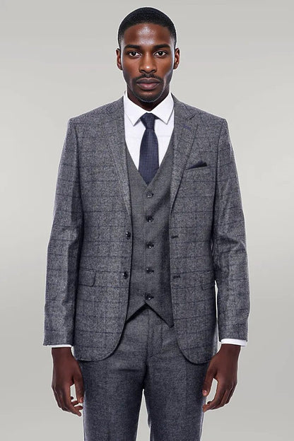 KOALA SYDNEY  Checked Grey Men 3 Piece Suit -