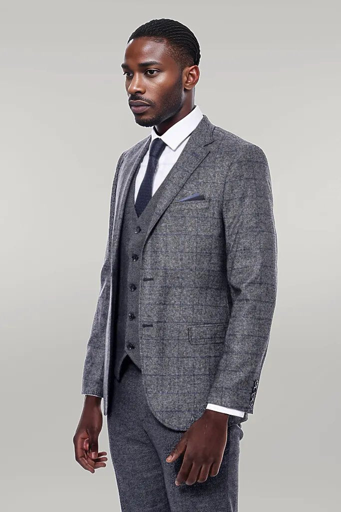 KOALA SYDNEY  Checked Grey Men 3 Piece Suit -