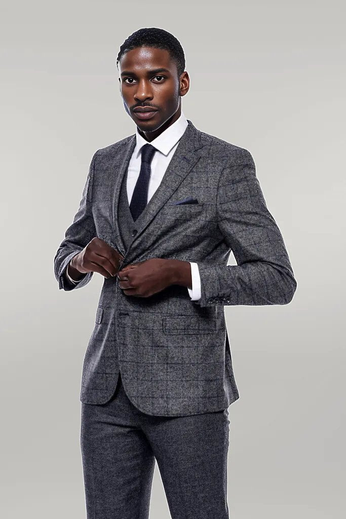 KOALA SYDNEY  Checked Grey Men 3 Piece Suit -