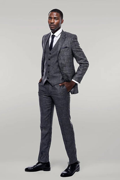 KOALA SYDNEY  Checked Grey Men 3 Piece Suit -