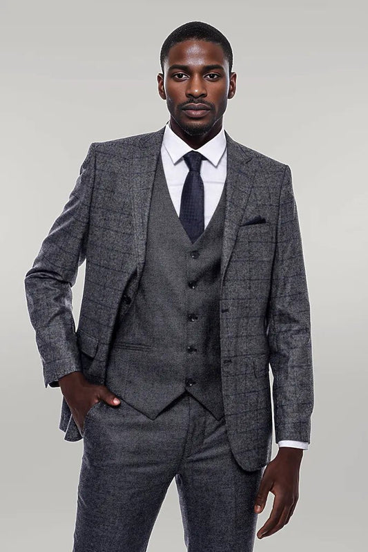 KOALA SYDNEY  Checked Grey Men 3 Piece Suit -