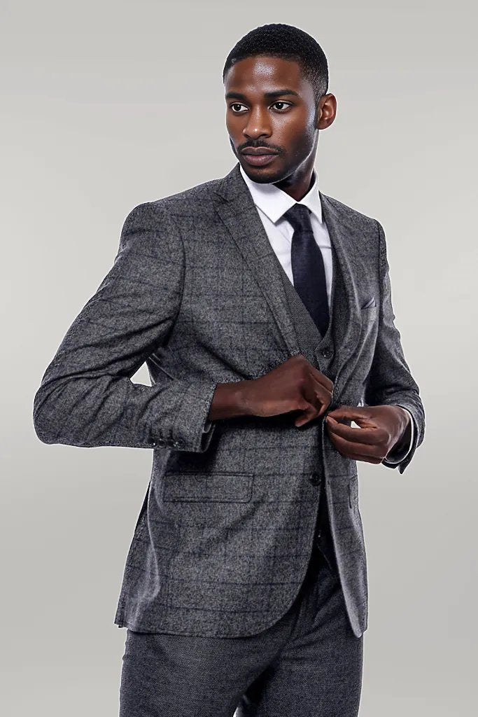 KOALA SYDNEY  Checked Grey Men 3 Piece Suit -