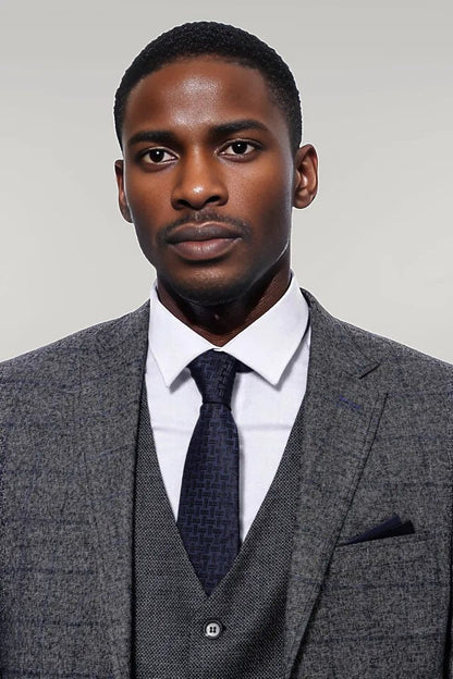 KOALA SYDNEY  Checked Grey Men 3 Piece Suit -