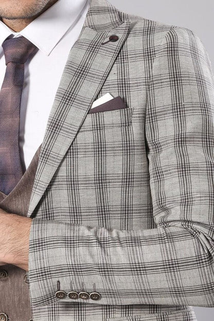 Checked Light Brown Mens Suit |