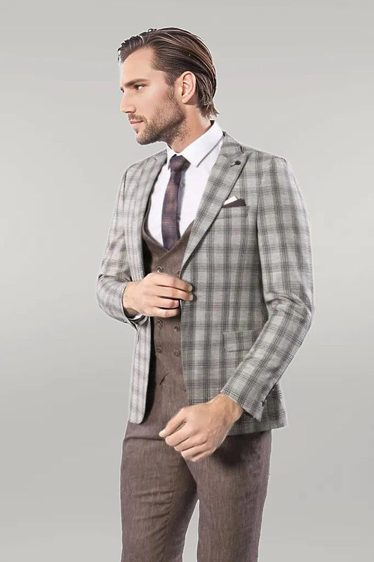 Checked Light Brown Mens Suit |
