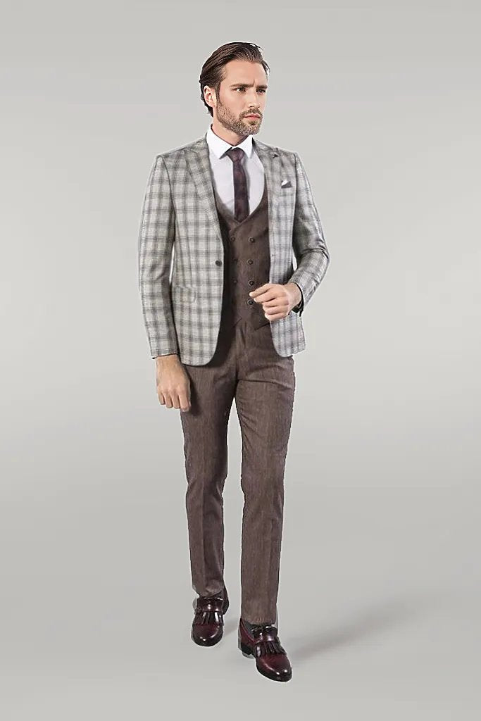 Checked Light Brown Mens Suit |