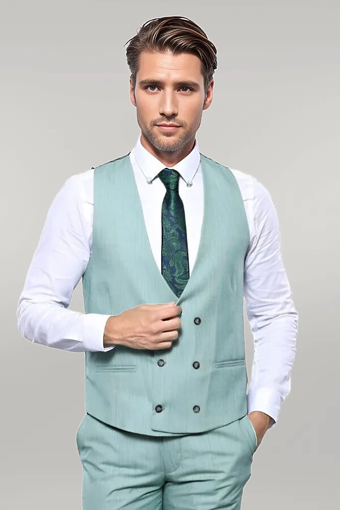 KOALA SYDNEY  Checked Light Green Vested Suit |