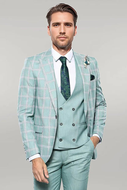 KOALA SYDNEY  Checked Light Green Vested Suit |