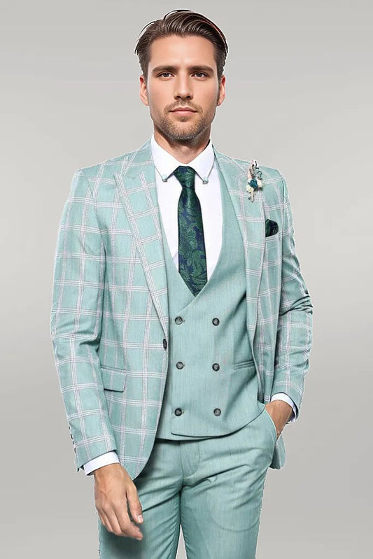 KOALA SYDNEY  Checked Light Green Vested Suit |