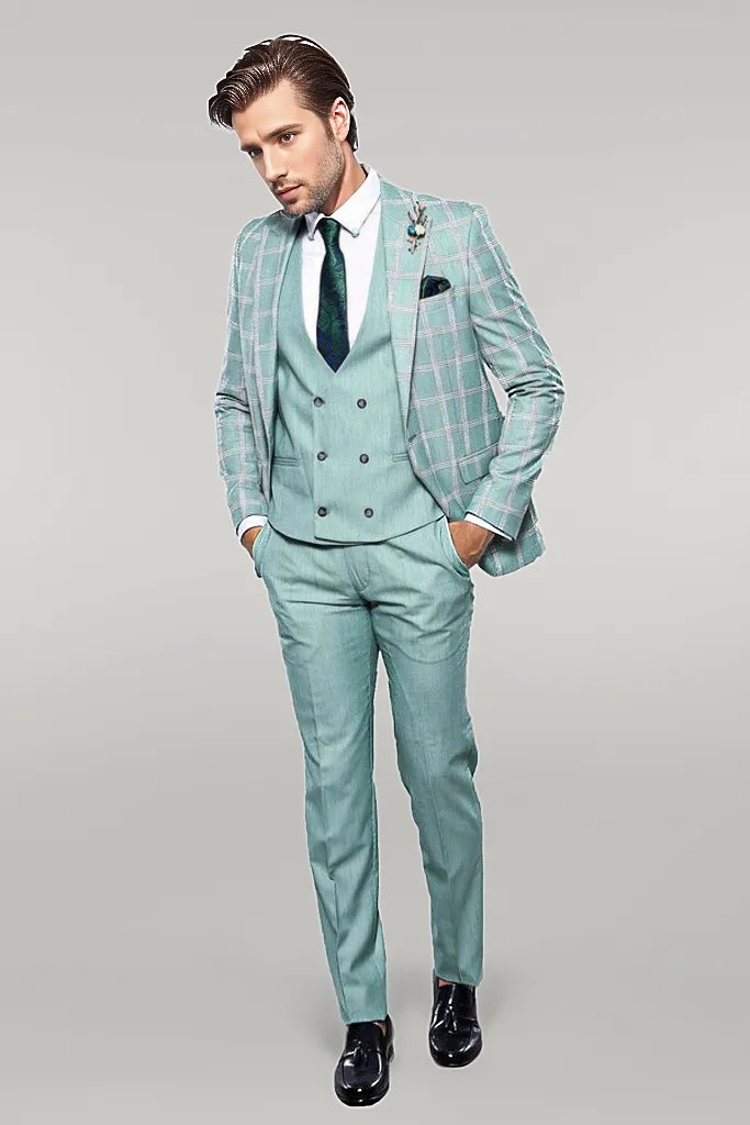 KOALA SYDNEY  Checked Light Green Vested Suit |