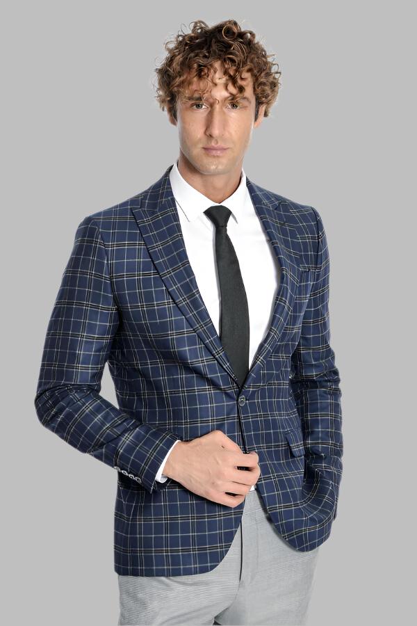 KOALA SYDNEY  Checked Navy Blue Men Blazer -