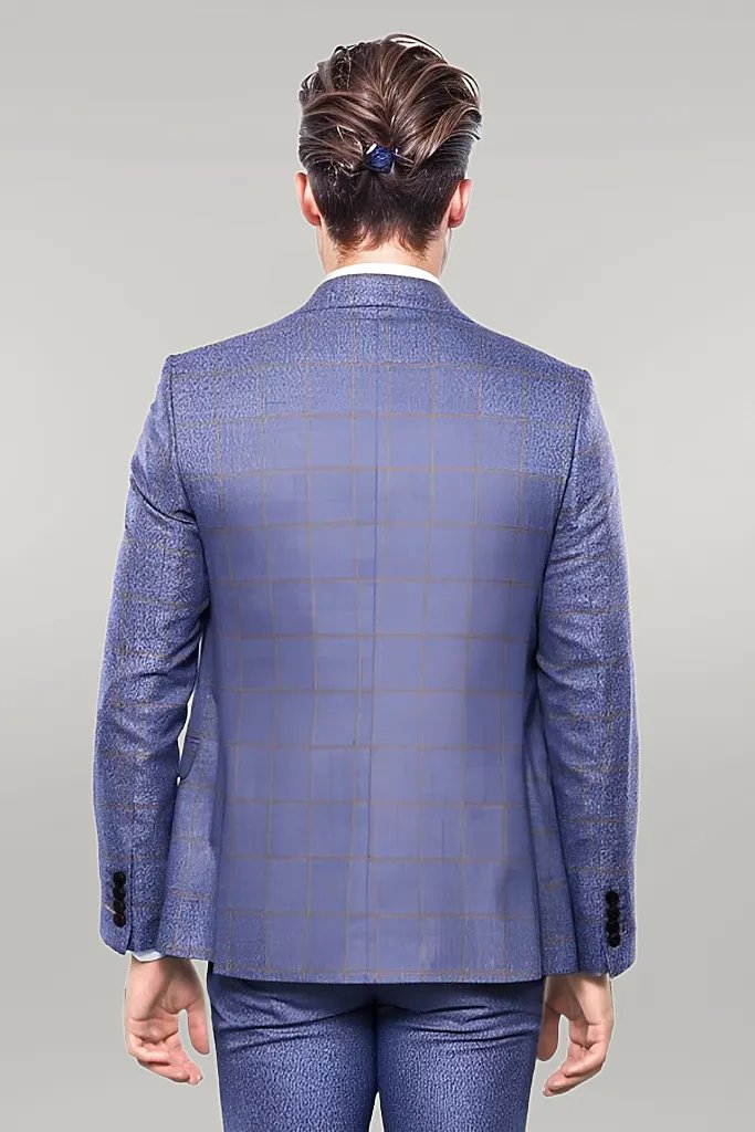 Checked Blue Men's Suit