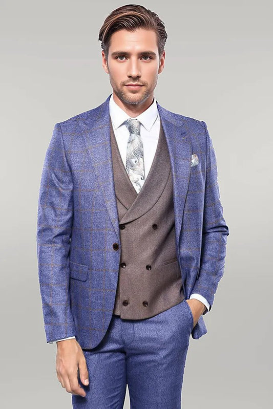Checked Blue Men's Suit