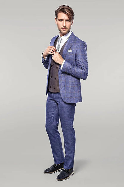 Checked Blue Men's Suit