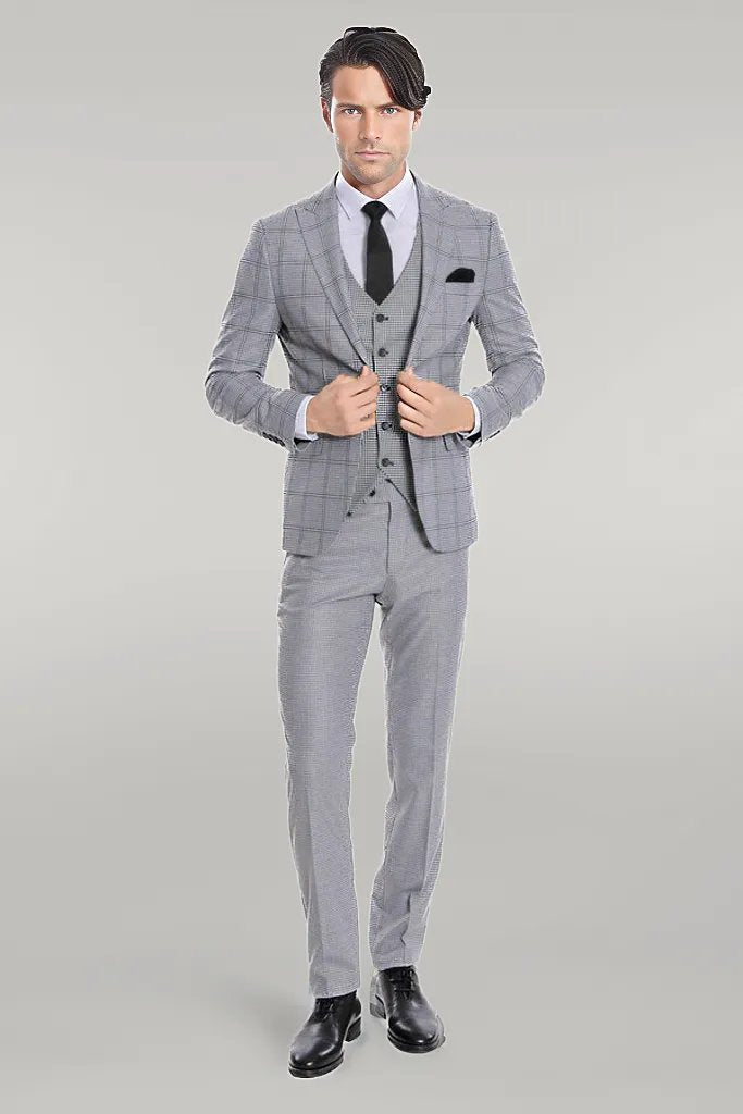 KOALA SYDNEY Checked Patterned Slim Fit Grey Men Suit