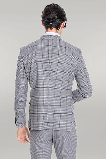 KOALA SYDNEY Checked Patterned Slim Fit Grey Men Suit