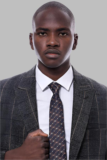 KOALA SYDNEY  Checked Peak Lapel Slim-Fit Dark Grey Men Blazer -