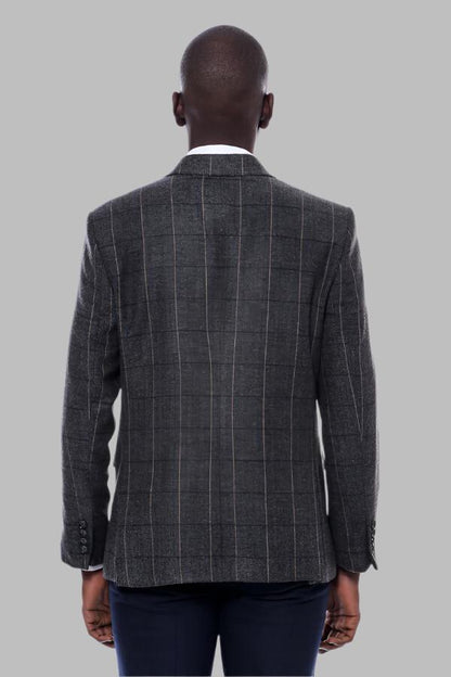 KOALA SYDNEY  Checked Peak Lapel Slim-Fit Dark Grey Men Blazer -