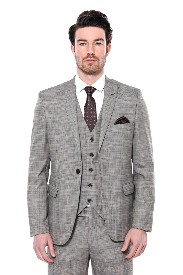 KOALA SYDNEY  Checked Slim-Fit Cream Men Blazer -