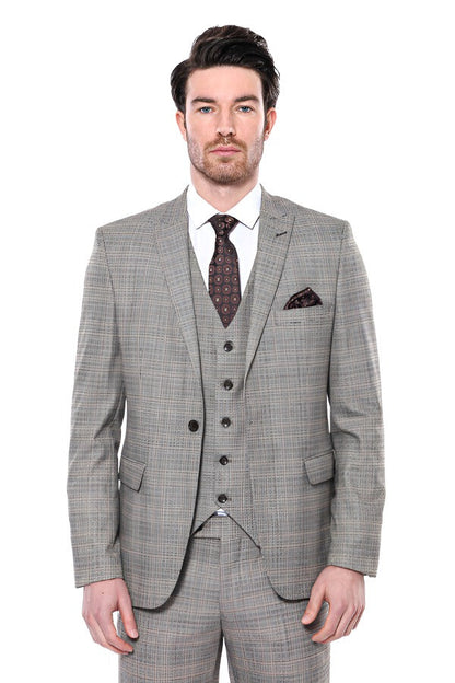 KOALA SYDNEY  Checked Slim-Fit Cream Men Blazer -