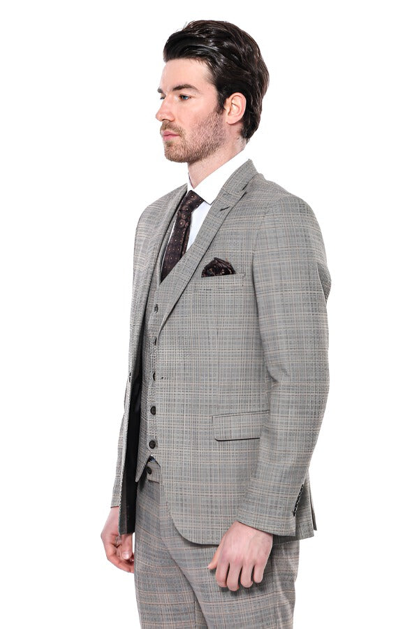 KOALA SYDNEY  Checked Slim-Fit Cream Men Blazer -