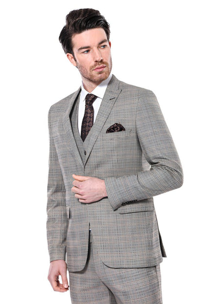 KOALA SYDNEY  Checked Slim-Fit Cream Men Blazer -