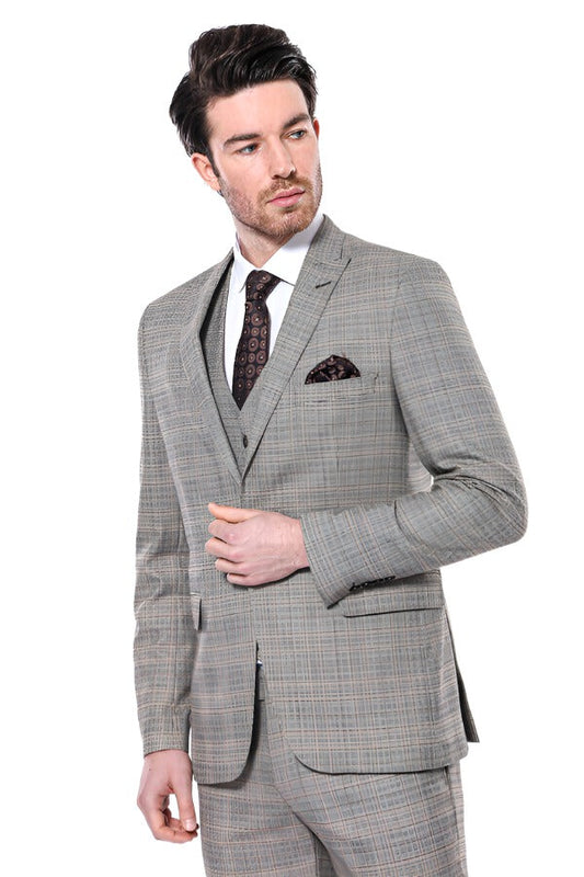KOALA SYDNEY  Checked Slim-Fit Cream Men Blazer -
