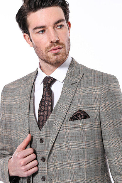 KOALA SYDNEY  Checked Slim-Fit Cream Men Blazer -