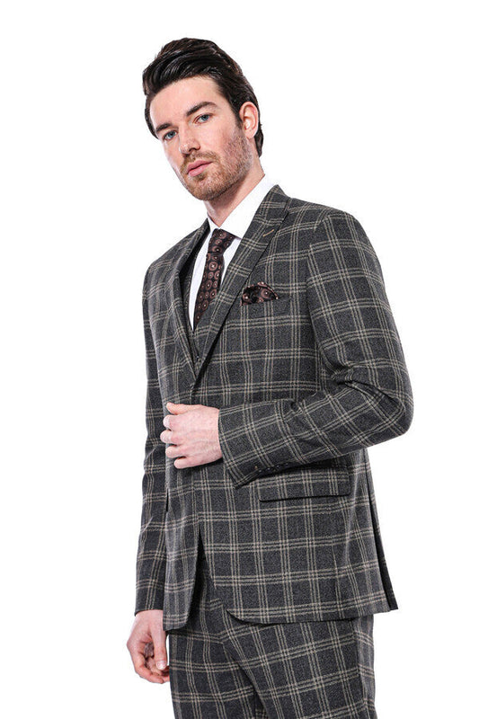 Checked Slim-Fit Black Men Blazer