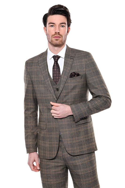 KOALA SYDNEY  Checked Slim-Fit Brown Men Blazer -