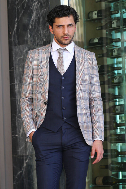 KOALA SYDNEY Checked Slim Fit Brown Men Suit