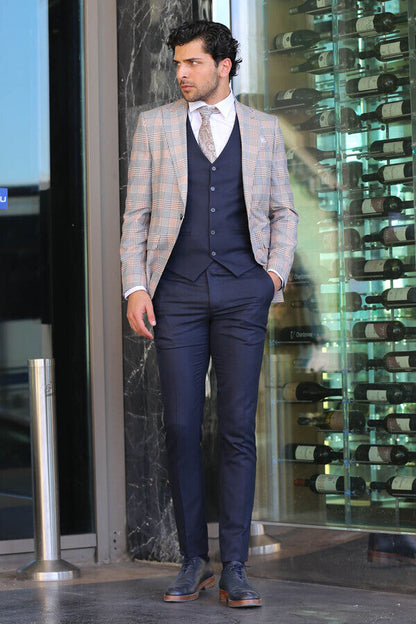 KOALA SYDNEY Checked Slim Fit Brown Men Suit