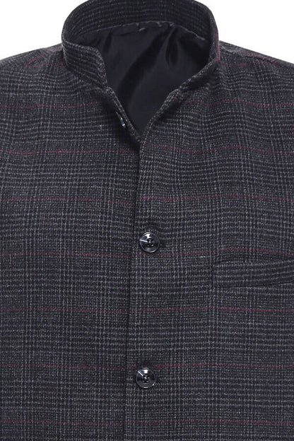 Checked Standing Collar Cachet Black Men Vest - Wessi