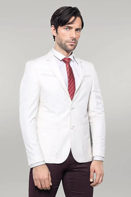 Chest Zippered Detail Cream Linen Jacket