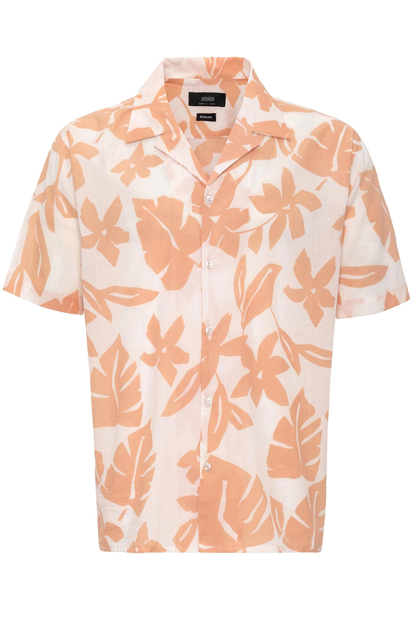 Men's Orange Floral Patterned Top Collar Shirt