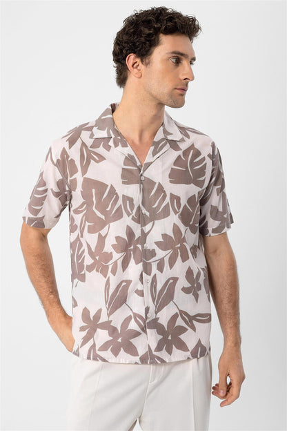 Men's Black Floral Patterned Top Collar Shirt