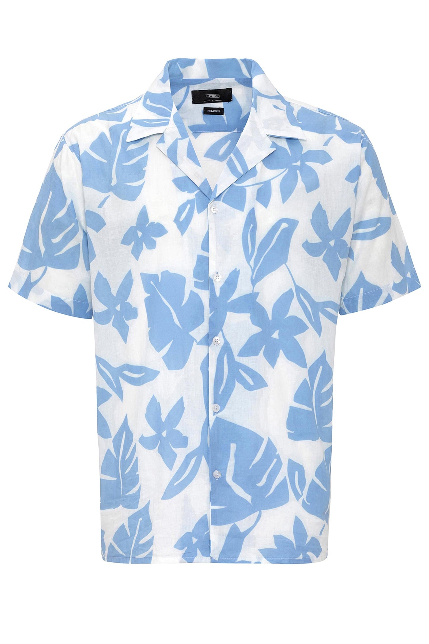 Men's Blue Floral Patterned Top Collar Shirt