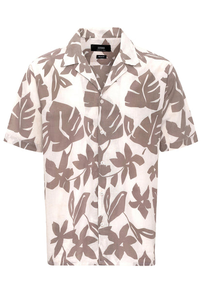 Men's Black Floral Patterned Top Collar Shirt