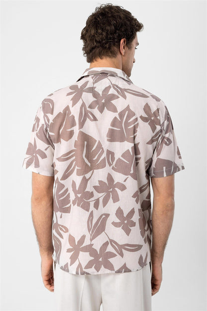 Men's Black Floral Patterned Top Collar Shirt