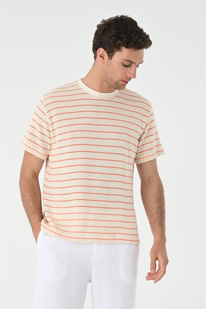 KOALA SYDNEY Men's Salmon Striped Knitted T-Shirt