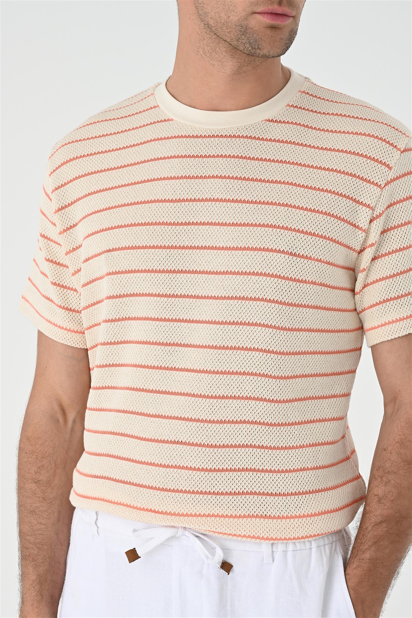 KOALA SYDNEY Men's Salmon Striped Knitted T-Shirt